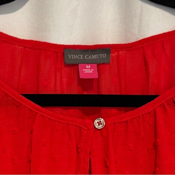 Lot 2 Vince Camuto Tops Red Dot Black Floral Sheer V-neck Blouse Dressy Career M - Picture 7 of 14